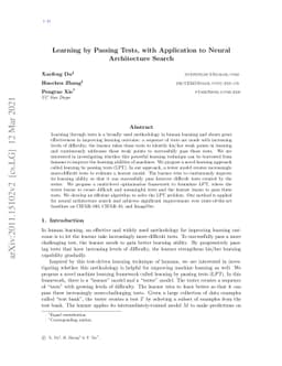 Learning by Passing Tests, with Application to Neural Architecture
  Search