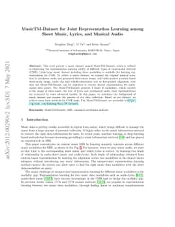 MusicTM-Dataset for Joint Representation Learning among Sheet Music,
  Lyrics, and Musical Audio