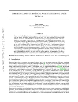 Intrinsic analysis for dual word embedding space models