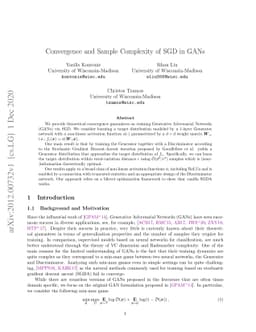 Convergence and Sample Complexity of SGD in GANs