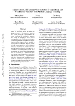 StructFormer: Joint Unsupervised Induction of Dependency and
  Constituency Structure from Masked Language Modeling