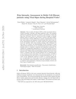 Pain Intensity Assessment in Sickle Cell Disease patients using Vital
  Signs during Hospital Visits