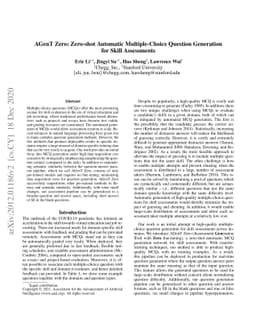 AGenT Zero: Zero-shot Automatic Multiple-Choice Question Generation for
  Skill Assessments