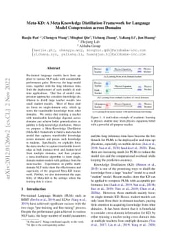 Meta-KD: A Meta Knowledge Distillation Framework for Language Model
  Compression across Domains