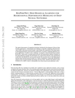 ResPerfNet: Deep Residual Learning for Regressional Performance Modeling
  of Deep Neural Networks