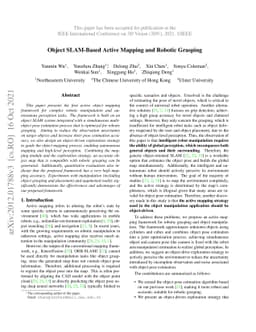 Object SLAM-Based Active Mapping and Robotic Grasping