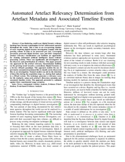 Automated Artefact Relevancy Determination from Artefact Metadata and
  Associated Timeline Events
