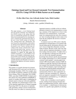 Ontology-based and User-focused Automatic Text Summarization (OATS):
  Using COVID-19 Risk Factors as an Example