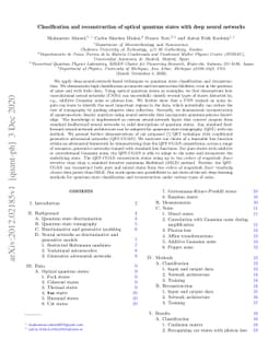 Classification and reconstruction of optical quantum states with deep
  neural networks