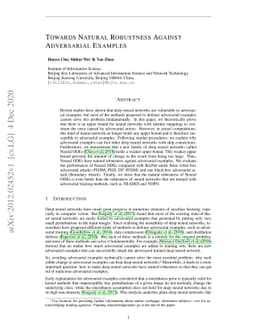 Towards Natural Robustness Against Adversarial Examples