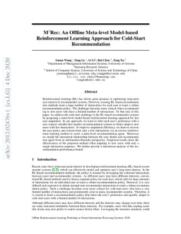 Offline Meta-level Model-based Reinforcement Learning Approach for
  Cold-Start Recommendation