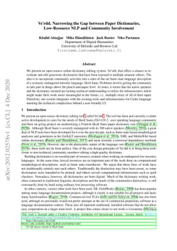 Ve'rdd. Narrowing the Gap between Paper Dictionaries, Low-Resource NLP
  and Community Involvement