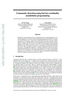 Community detection using fast low-cardinality semidefinite programming
