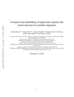 Unsupervised embedding of trajectories captures the latent structure of
  scientific migration