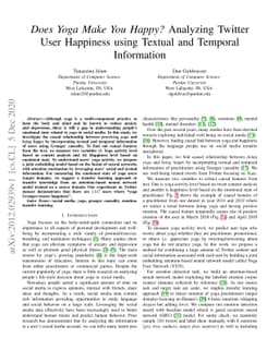 Does Yoga Make You Happy? Analyzing Twitter User Happiness using Textual
  and Temporal Information