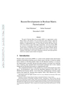 Recent Developments in Boolean Matrix Factorization