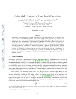 Online Model Selection: a Rested Bandit Formulation