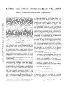 Real-Time Formal Verification of Autonomous Systems With An FPGA