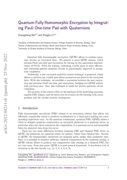 Quantum Fully Homomorphic Encryption by Integrating Pauli One-time Pad
  with Quaternions