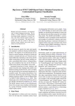 Big Green at WNUT 2020 Shared Task-1: Relation Extraction as
  Contextualized Sequence Classification