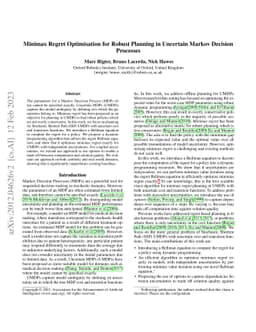 Minimax Regret Optimisation for Robust Planning in Uncertain Markov
  Decision Processes
