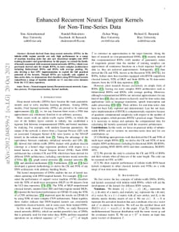 Enhanced Recurrent Neural Tangent Kernels for Non-Time-Series Data