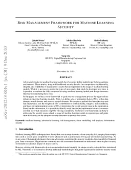 Risk Management Framework for Machine Learning Security