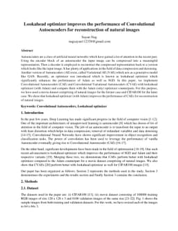 Lookahead optimizer improves the performance of Convolutional
  Autoencoders for reconstruction of natural images