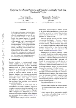 Exploring Deep Neural Networks and Transfer Learning for Analyzing
  Emotions in Tweets
