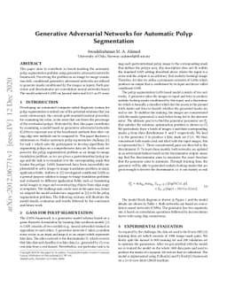 Generative Adversarial Networks for Automatic Polyp Segmentation