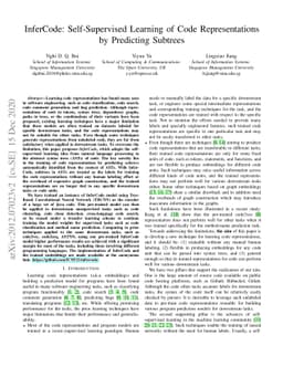 InferCode: Self-Supervised Learning of Code Representations by
  Predicting Subtrees