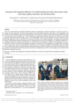 Automatic self-contained calibration of an industrial dual-arm robot
  with cameras using self-contact, planar constraints, and self-observation