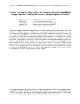 Machine Learning and Data Analytics for Design and Manufacturing of
  High-Entropy Materials Exhibiting Mechanical or Fatigue Properties of
  Interest