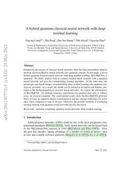 A hybrid quantum-classical neural network with deep residual learning