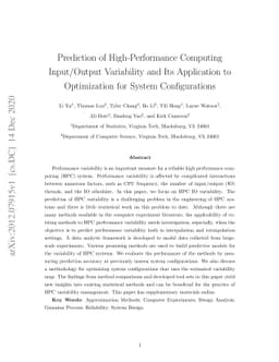 Prediction of High-Performance Computing Input/Output Variability and
  Its Application to Optimization for System Configurations