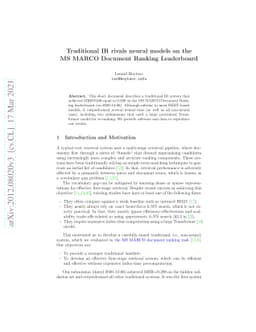 Traditional IR rivals neural models on the MS MARCO Document Ranking
  Leaderboard