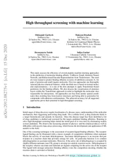 High throughput screening with machine learning