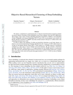 Objective-Based Hierarchical Clustering of Deep Embedding Vectors