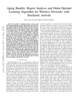 Aging Bandits: Regret Analysis and Order-Optimal Learning Algorithm for
  Wireless Networks with Stochastic Arrivals