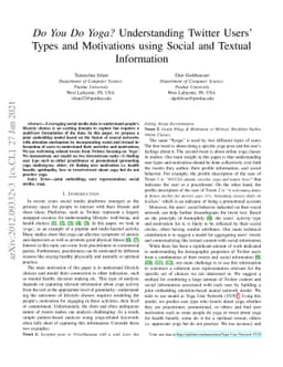 Do You Do Yoga? Understanding Twitter Users' Types and Motivations using
  Social and Textual Information