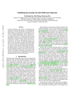 Stabilizing Q Learning Via Soft Mellowmax Operator