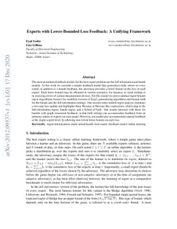 Experts with Lower-Bounded Loss Feedback: A Unifying Framework
