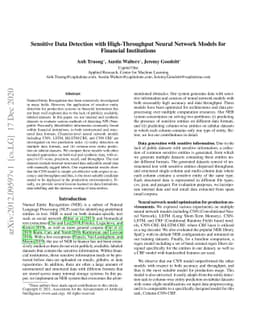 Sensitive Data Detection with High-Throughput Neural Network Models for
  Financial Institutions