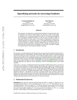 Sparsifying networks by traversing Geodesics