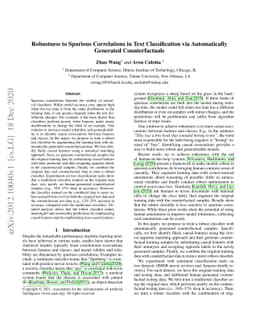 Robustness to Spurious Correlations in Text Classification via
  Automatically Generated Counterfactuals
