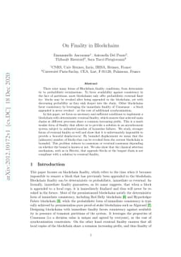 On Finality in Blockchains
