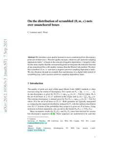 On the distribution of scrambled $(0,m,s)$-nets over unanchored boxes