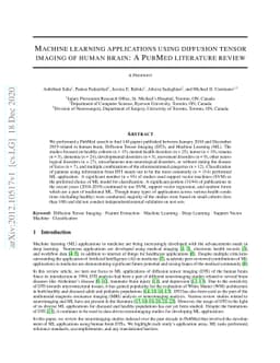 Machine learning applications using diffusion tensor imaging of human
  brain: A PubMed literature review