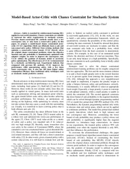 Model-Based Actor-Critic with Chance Constraint for Stochastic System