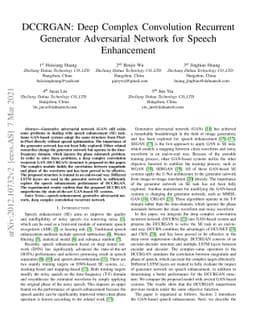 DCCRGAN: Deep Complex Convolution Recurrent Generator Adversarial
  Network for Speech Enhancement